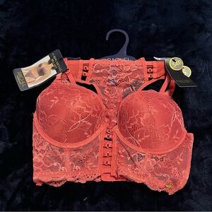 Rachel O-Ring Detail Bra Set in coral pink sizes 34B, 36B NWT